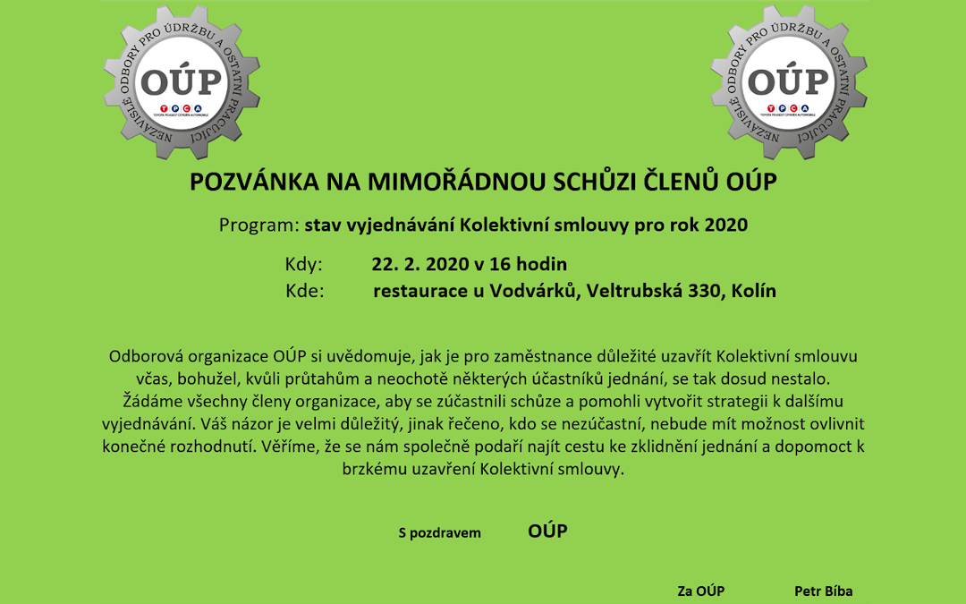 Invitation to additional meeting of OÚP members